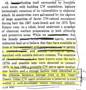Ausschnitt CIA-Bericht über Israels Chemiewaffen-Arsenal