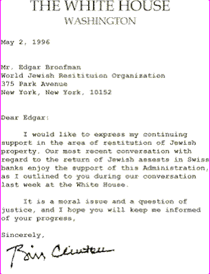Bronfman letter to Clinton